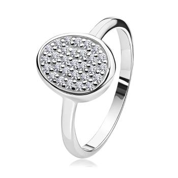 Prsteň v 925 striebre - nesúmerný ovál zdobený čírymi zirkónmi - Veľkosť: 62 mm