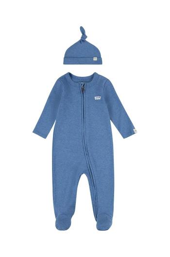 Dětský bavlněný overal Levi's LVN FOOTED COVERALL & HAT SET