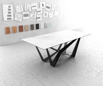 Jídelní stůl Edge 200x100cm Laminam® keramika bílá podnož