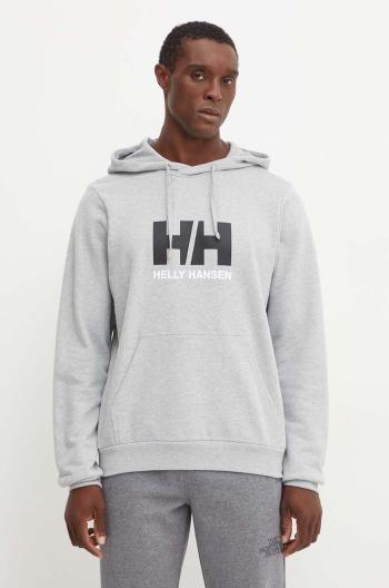 Bavlněná mikina Helly Hansen HH LOGO pánská, šedá barva, s kapucí, s potiskem, 30394