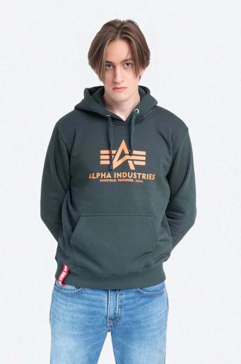 Mikina Alpha Industries Basic Hoody pánská, zelená barva, s kapucí, s potiskem, 178312.353