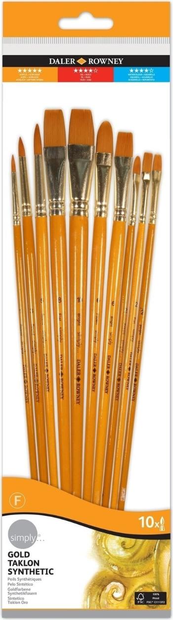 Daler Rowney Simply Acrylic Brush Gold Taklon Synthetic Sada štětců 10 ks