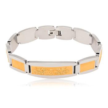 Náramok z ocele 316L, známka s motívom čínskeho draka, dvojfarebné články