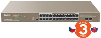 Switch Tenda TEG1126P-24-410W 24x PoE AF/AT Gigabit Switch + 2x SFP, PoE összesen 370W, VLAN, védelem