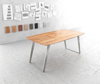 Jídelní stůl Edge zaoblená 180x90 akácie přírodní nerezová ocel
