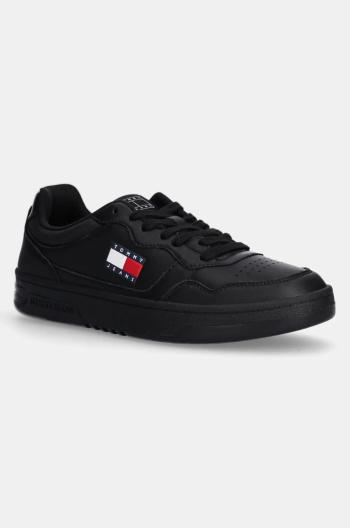 Kožené sneakers boty Tommy Jeans TJM CUPSOLE LEATHER ESS černá barva, EM0EM01443