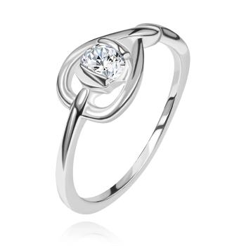 Prsteň zo striebra 925 - prekrížená silueta srdca so zirkónom - Veľkosť: 52 mm