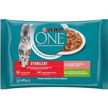 Purina ONE Sterilcat minifiletky s krůtou a zelenými fazolkami, s lososem a mrkví 4 × 85 g (7613038648293)