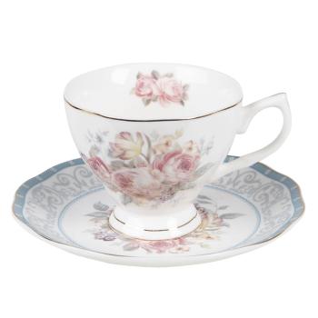 Porcelánový šálek s podšálkem Peony Rosé - Ø 10*8 / Ø 15*2 cm / 220 ml PECKS-1