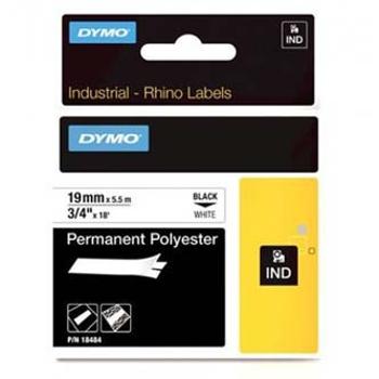 Dymo Rhino 18484, 19mm x 5,5m černý tisk / bílý podklad, originální páska