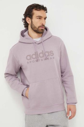 Mikina adidas pánská, fialová barva, s kapucí, s potiskem, IW1204