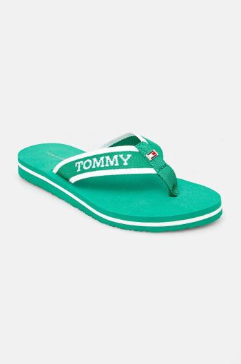 Žabky Tommy Hilfiger HILFIGER WEBBING POOL SLIDE dámské, zelená barva, na plochém podpatku, FW0FW07859