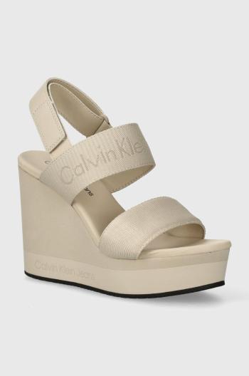 Sandály Calvin Klein Jeans WEDGE SANDAL WEBBING IN MR béžová barva, YW0YW01360