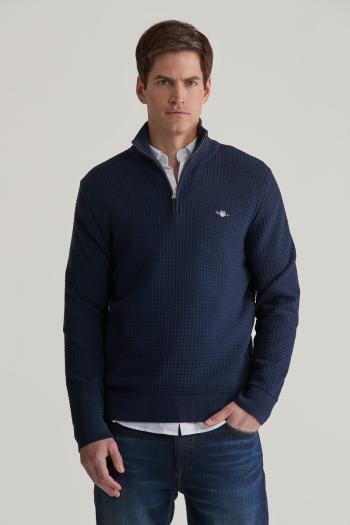 SVETR GANT COTTON TEXTURED HALF ZIP EVENING BLUE