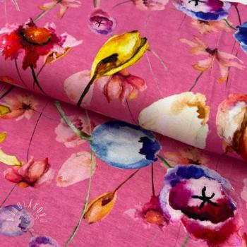 Úplet VISCOSE LYCRA HEAVY Mixed flowers pink digital print