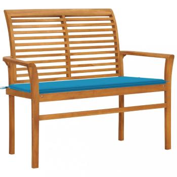 Zahradní lavice s modrou poduškou 112 cm masivní teak