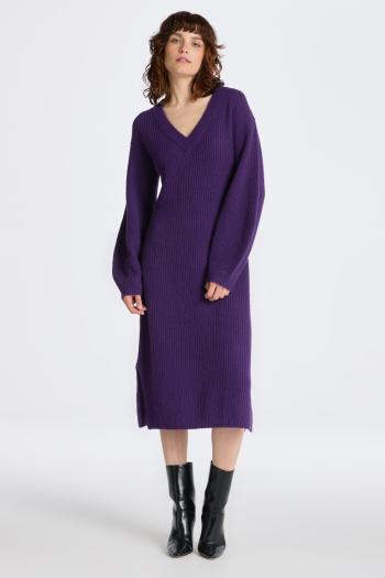 ŠATY GANT WOOL RIB V-NECK DRESS PANSY PURPLE