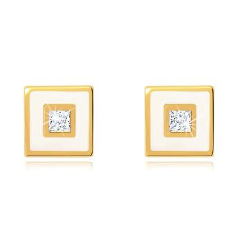 Zlaté náušnice 14K štvorcový dizajn s glazúrou a zirkónom