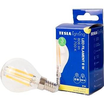 Tesla - LED žárovka miniglobe FILAMENT RETRO E14, 6W, 230V,806lm,25 000h, 2700K teplá bílá, 360st,či (MG140627-1)