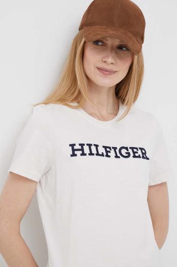 Bavlněné tričko Tommy Hilfiger béžová barva