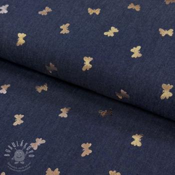 Pamutvászon JEANS FOIL Butterfly dark blue