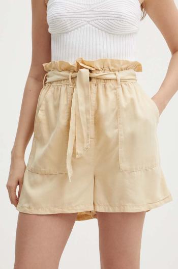 Kraťasy Pepe Jeans ESTRELLA dámské, béžová barva, hladké, high waist, PL801102