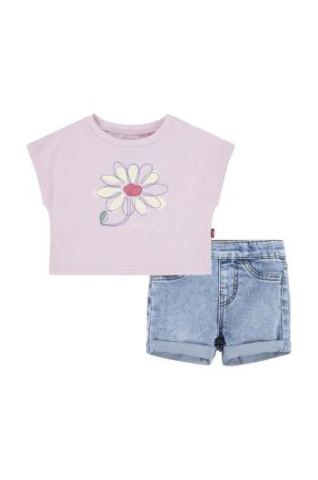 Kojenecká sada Levi's LVG FLORAL DOLMAN TEE & SHORT růžová barva