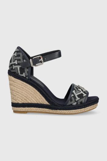 Sandály Tommy Hilfiger FW0FW06935 TH MONOGRAM DENIM WEDGE dámské, tmavomodrá barva, na klínku