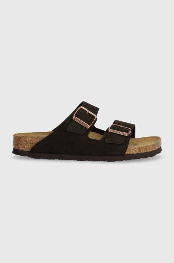 Semišové pantofle Birkenstock Arizona dámské, hnědá barva, 1027083