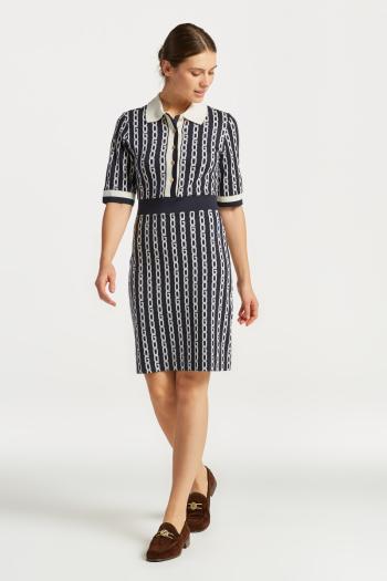 ŠATY GANT CHAIN JACQUARD POLO SS DRESS EVENING BLUE