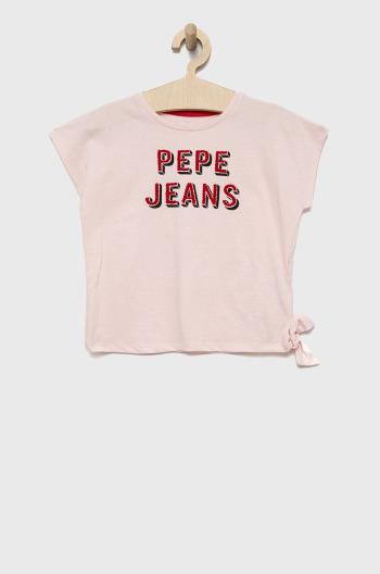 Dětské bavlněné tričko Pepe Jeans růžová barva