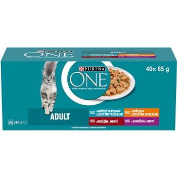 Purina ONE minifiletky s jehněčím, mořskými rybami, kuřetem, hovězím a zeleninou ve šťávě 40 × 85 g (7613287586179)