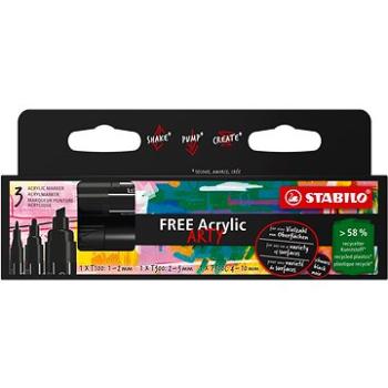 STABILO FREE Acrylic, černý - balení 3 ks se 3 různými hroty T100, T300, T800C (4006381580724)