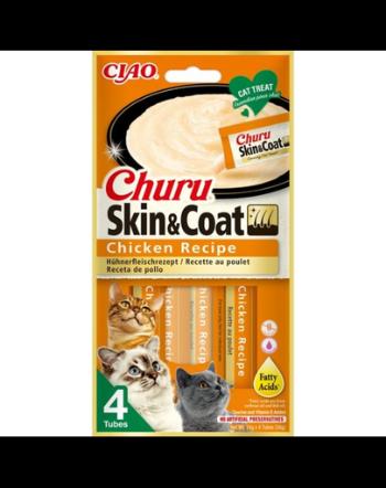 INABA Churu Skin&amp;Coat 4x14g cu pui pentru pisici