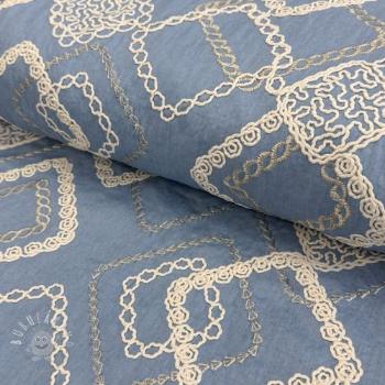 Bavlnená látka JEANS EMBROIDERY Square light blue