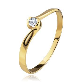 Prsteň v žltom 14K zlate - číry diamant medzi zahnutými koncami ramien - Veľkosť: 56 mm