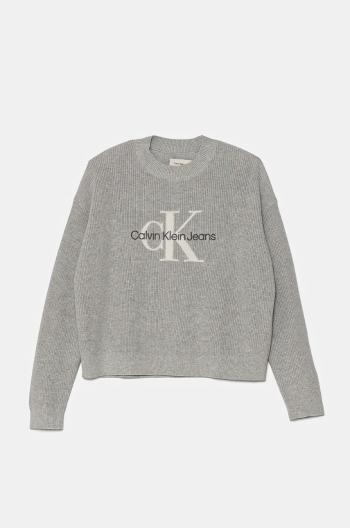 Dětský bavlněný svetr Calvin Klein Jeans šedá barva, lehký, IG0IG02647