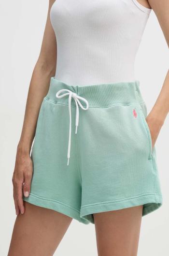 Bavlněné šortky Polo Ralph Lauren zelená barva, hladké, high waist, 211935586