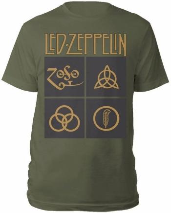 Led Zeppelin Tričko Gold Symbols in Black Square Unisex Green S