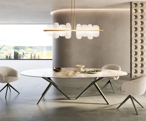 Jídelní stůl Edge oválný 280x130 keramika minas melange bílo