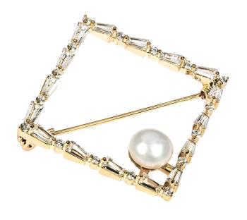 JwL Luxury Pearls Třpytivá pozlacená brož s pravou perlou JL0520