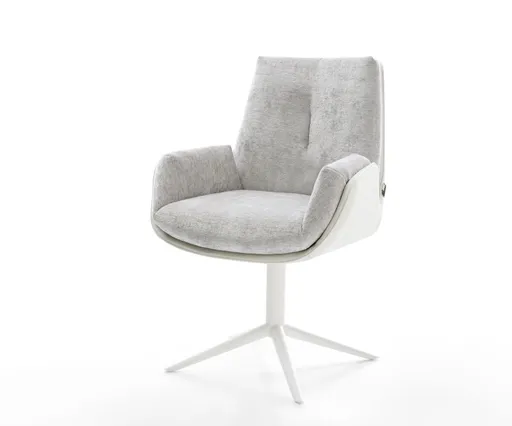 Jídelní židle Clea-Flex mix materiálů pravá kůže bílo-stříbrno