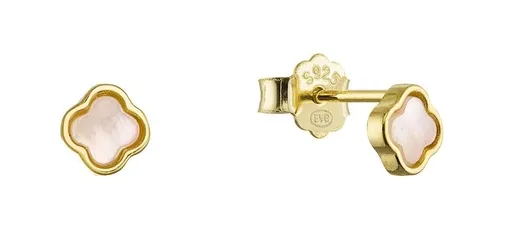 Evolution Group - Pavona Pozlacené náušnice Čtyřlístky s růžovou perletí 11709.3