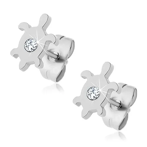 Ocelové náušnice - želva se zirkonem