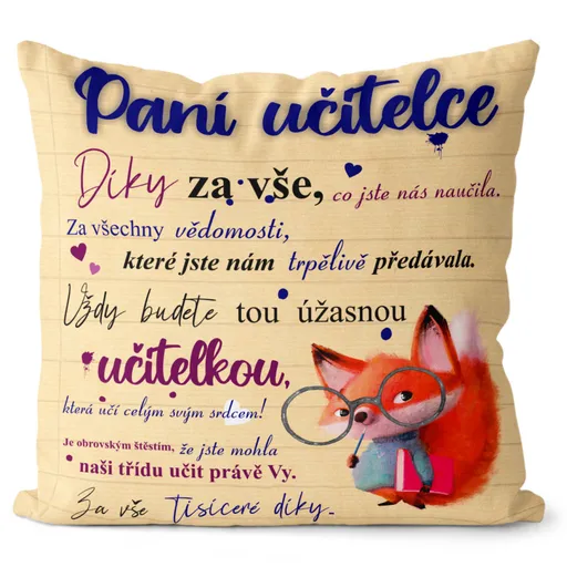 Polštář Paní učitelce (Velikost: 55 x 55 cm)