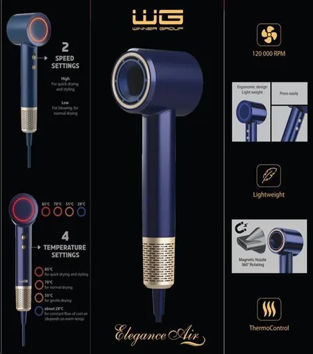 WG - Fén na vlasy WG Elegance Air, 1600W, modrá