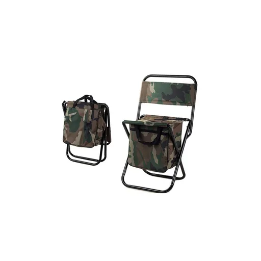 Kempingové skládací křeslo s úložným prostorem, maskáčové