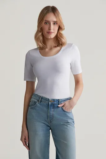 TRIČKO GANT SLIM COT/ELA SS SCOOP NECK TOP WHITE