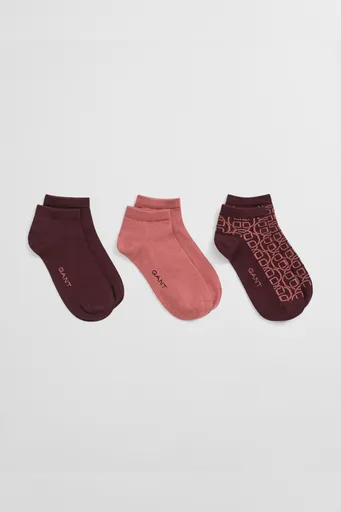 PONOŽKY 3-PACK GANT MONOGRAM ANKLE SOCKS PLUM WINE