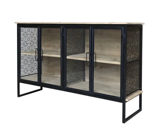 Přírodně černá kovovo dřevěná komoda/ příborník Vence - 121*38*80 cm 40050524